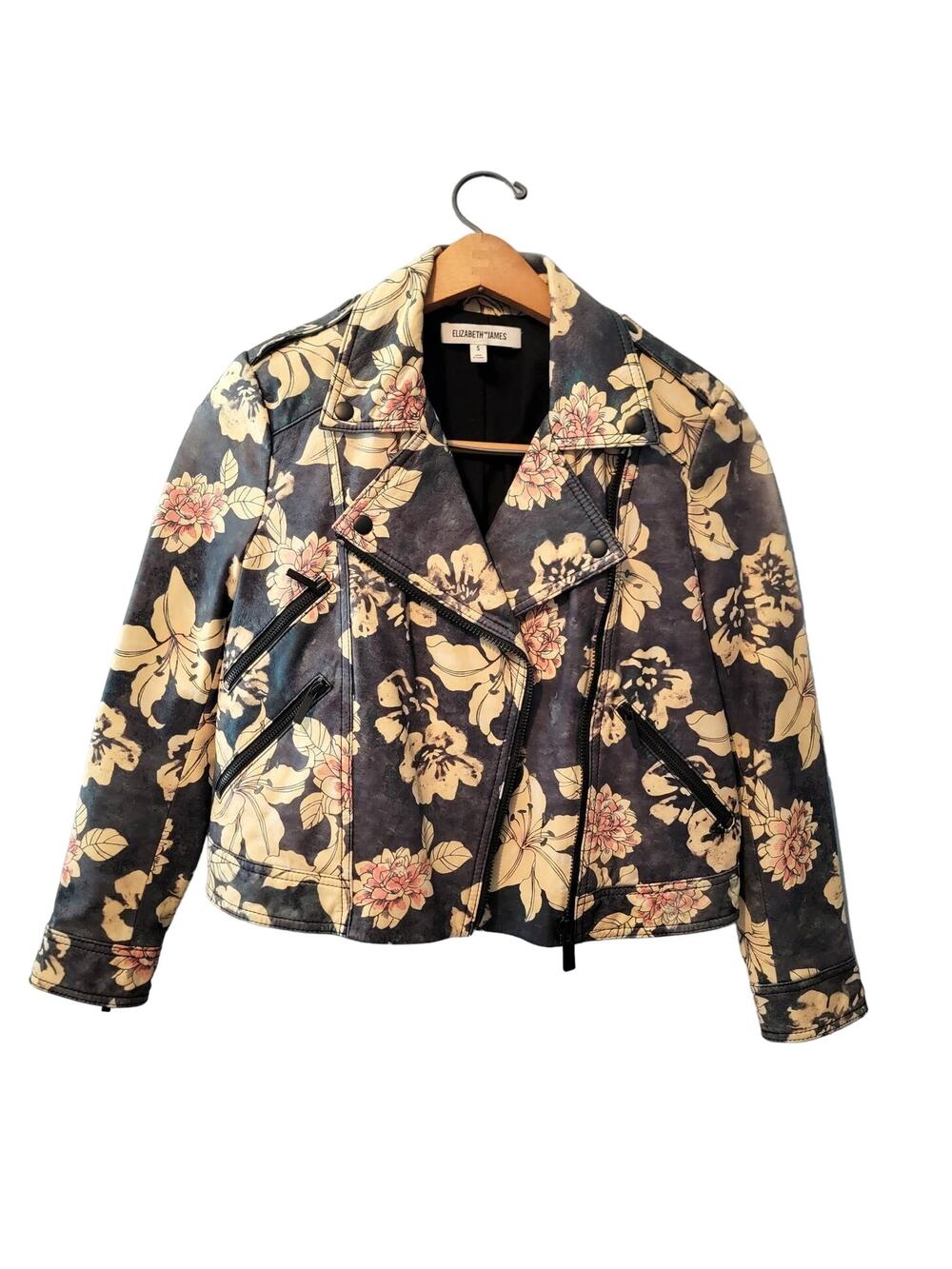 Elizabeth and James Floral Print Leather Jacket Size Small